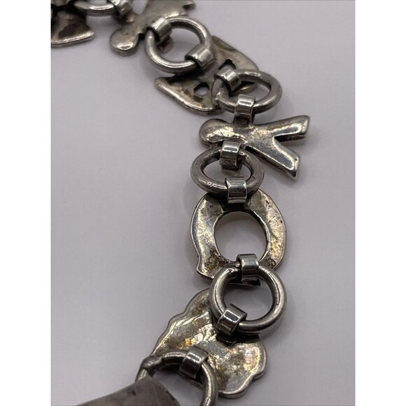 Mexico 925 Silver Enamel ABC Teacher Children Kids Chain Bracelet Vintage A277 - Picture 10 of 16